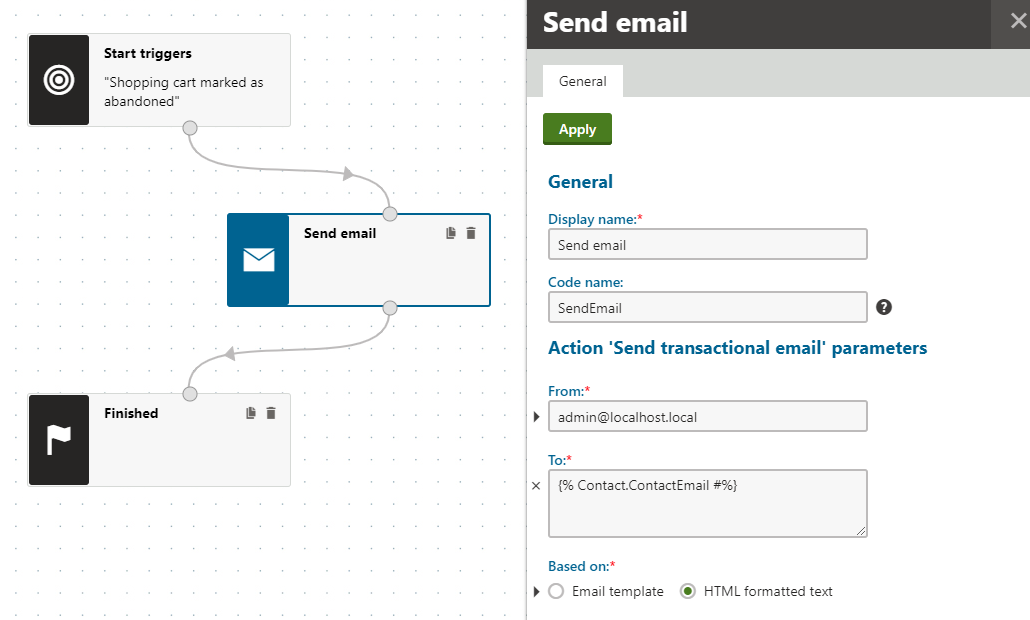 Configuring the Send email step