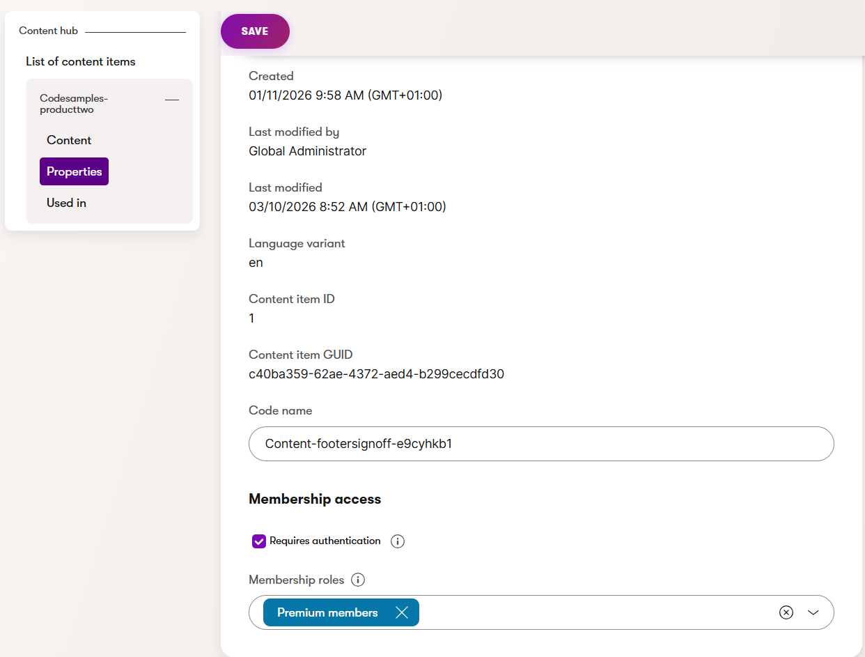 Content item security settings – role checks