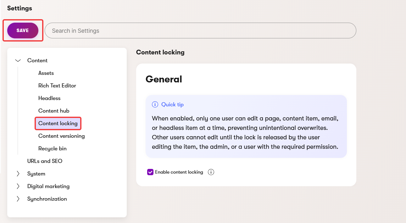 Enable content locking