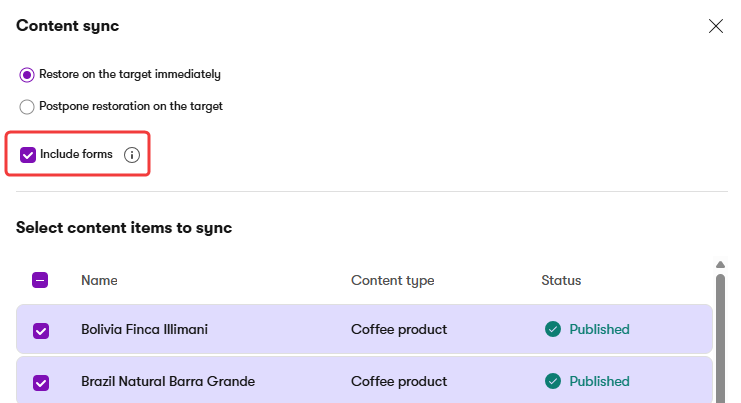 Include forms when synchronizing pages and content items