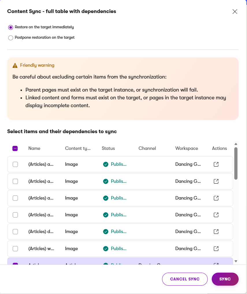 Detailed selection view