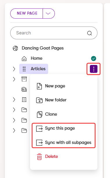 Sync pages