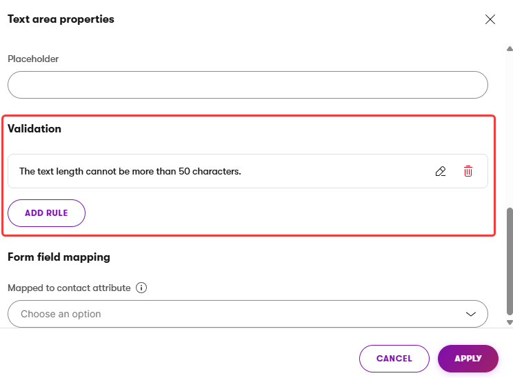 Adding validation rules to a form field