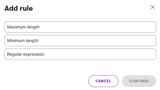 Validation rules available for text fields by default