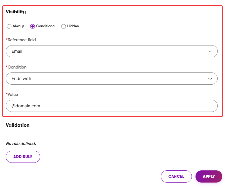Visibility configuration for a form field