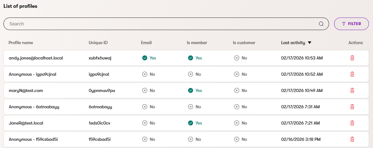 Viewing profiles in the Profiles application