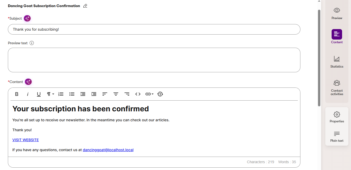 Editing email content