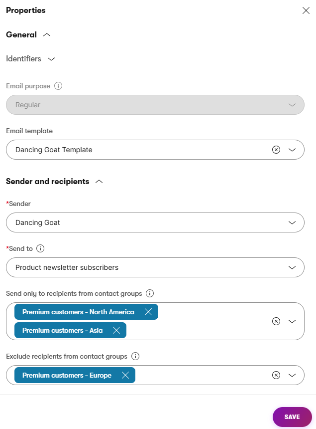 Configuring regular email properties