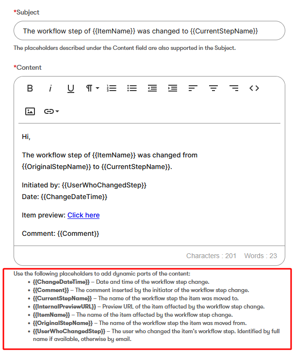 Notification email