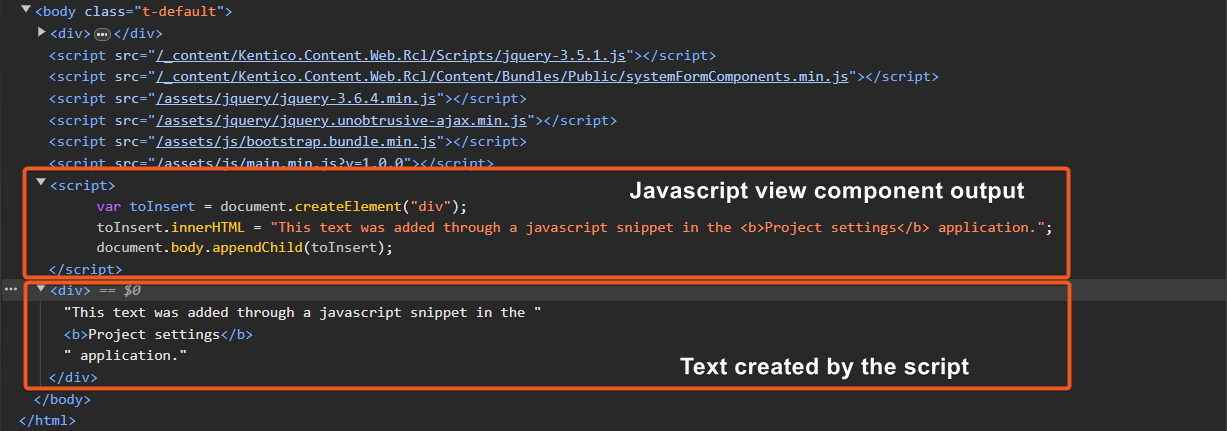 View component output for Javascript