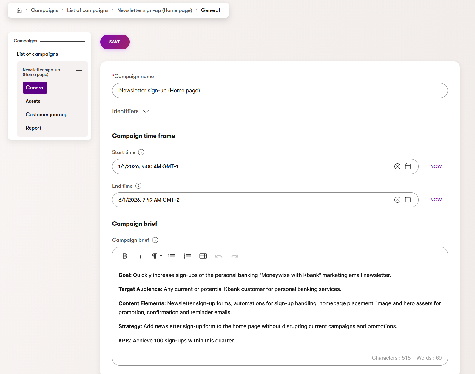 Campaigns application overview