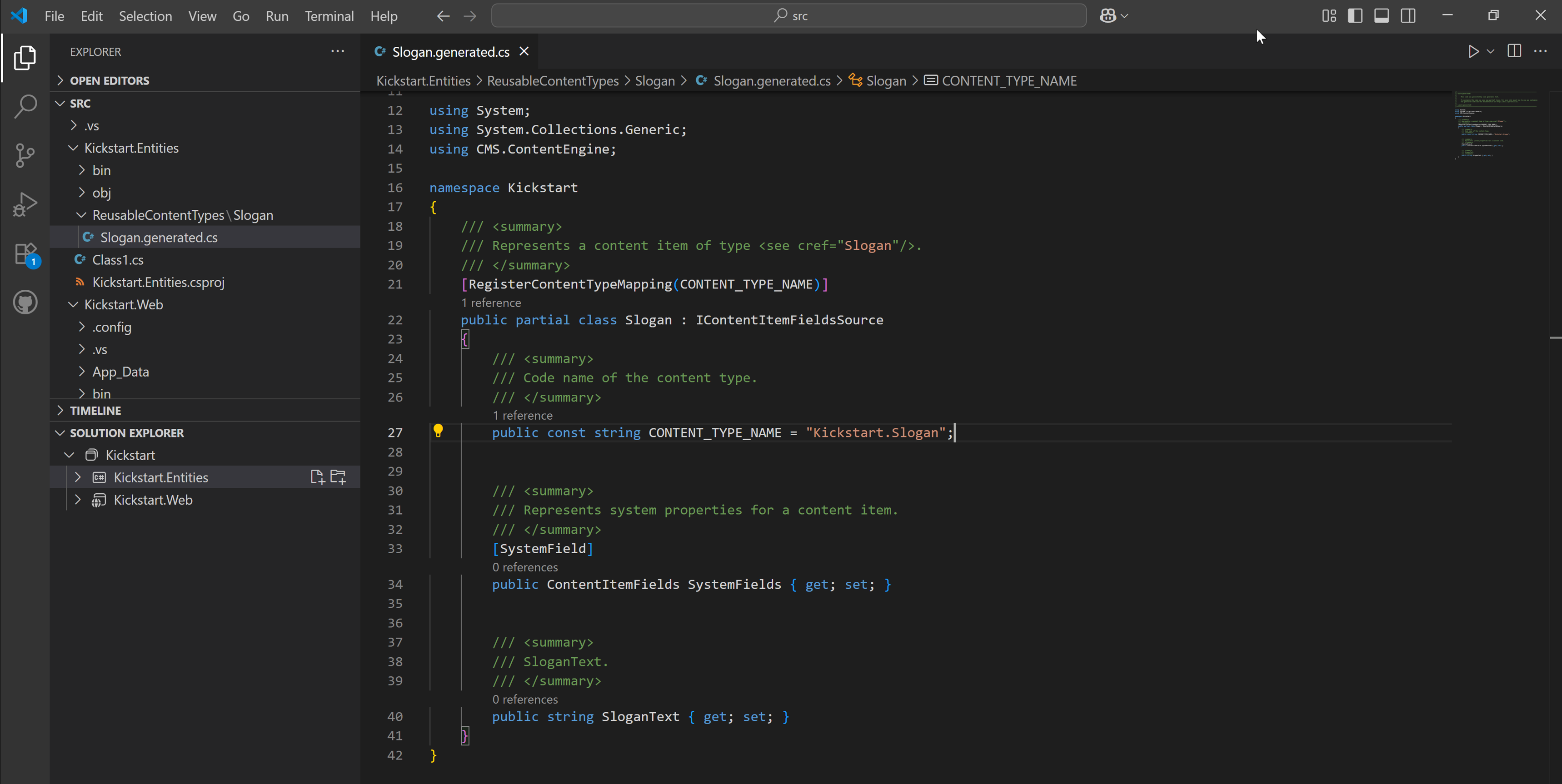 Generated Slogan class in the IDE