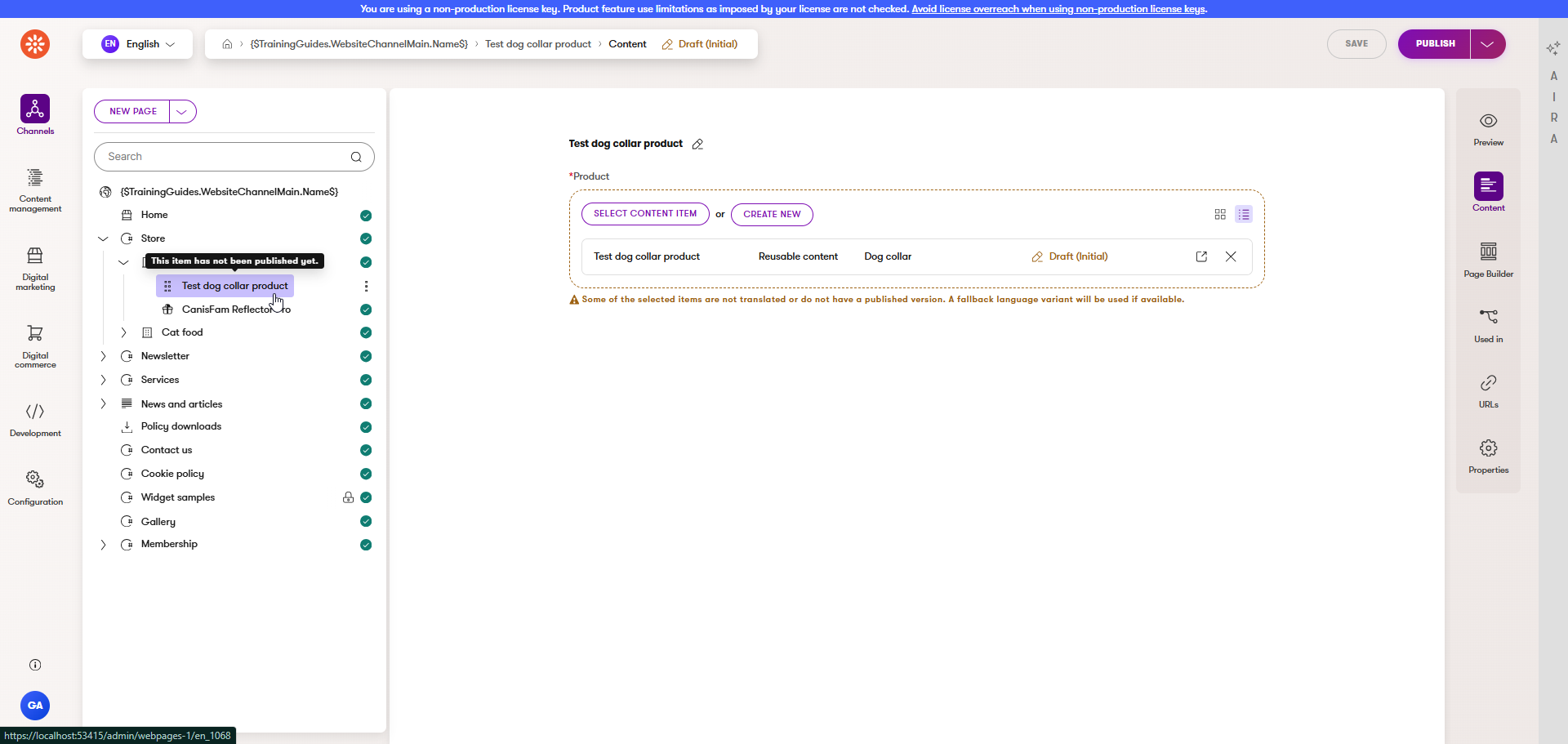 Screenshot of an automatically created page wrapper