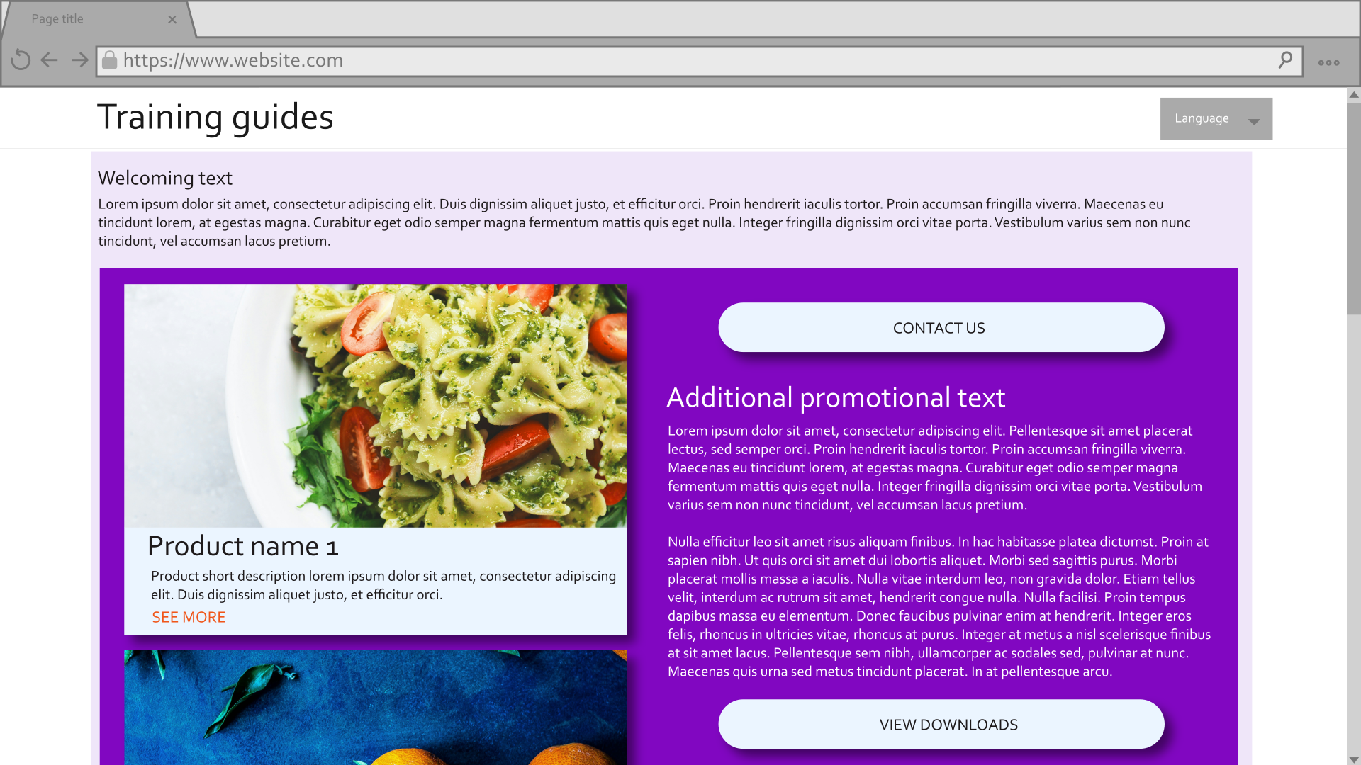 Mockup of a promotional page