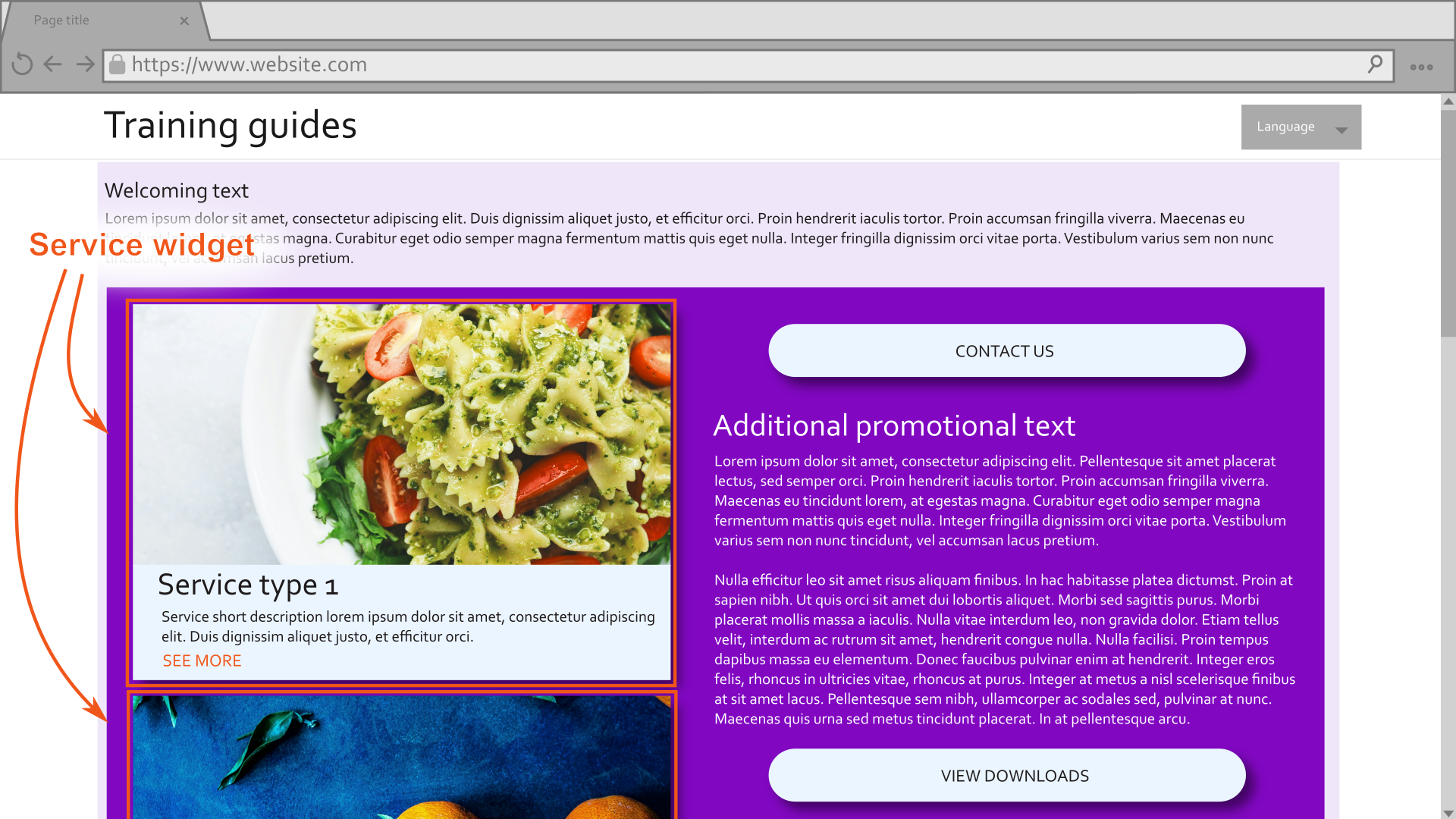 Mockup of a promotional page