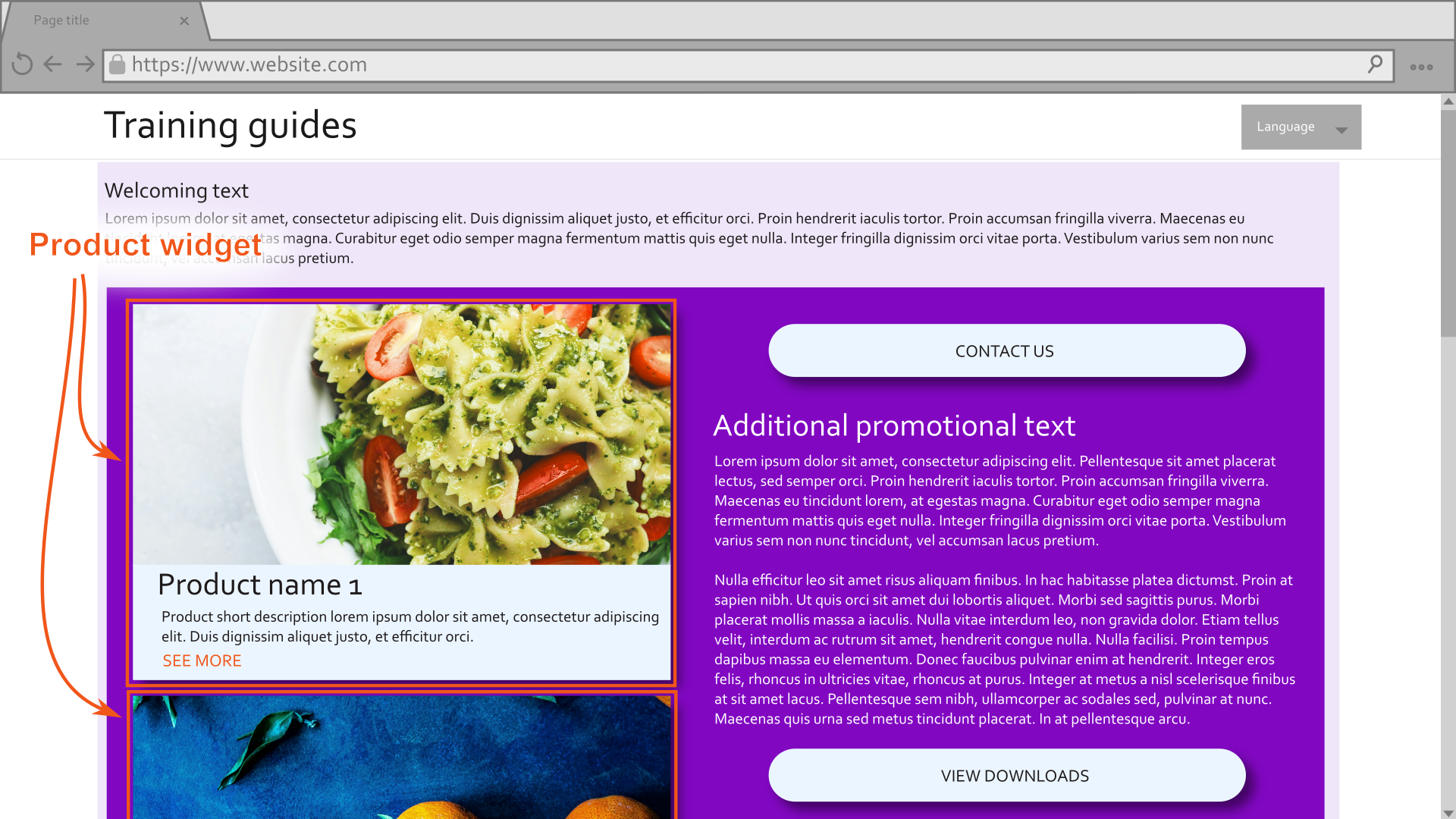 Mockup of a promotional page