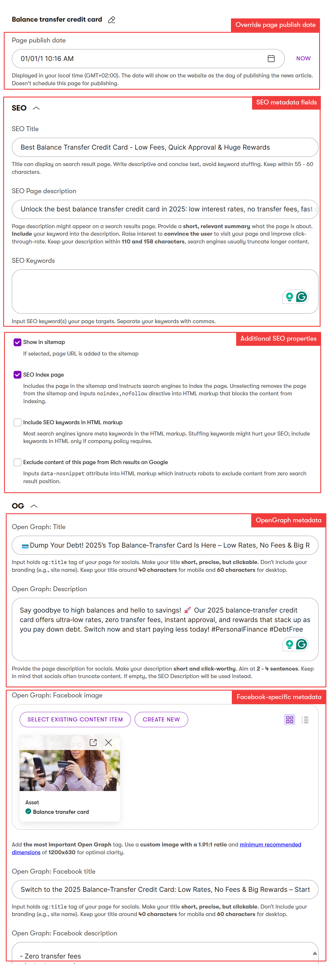 SEO and OpenGraph data on a product page wrapper in Kbank demo site