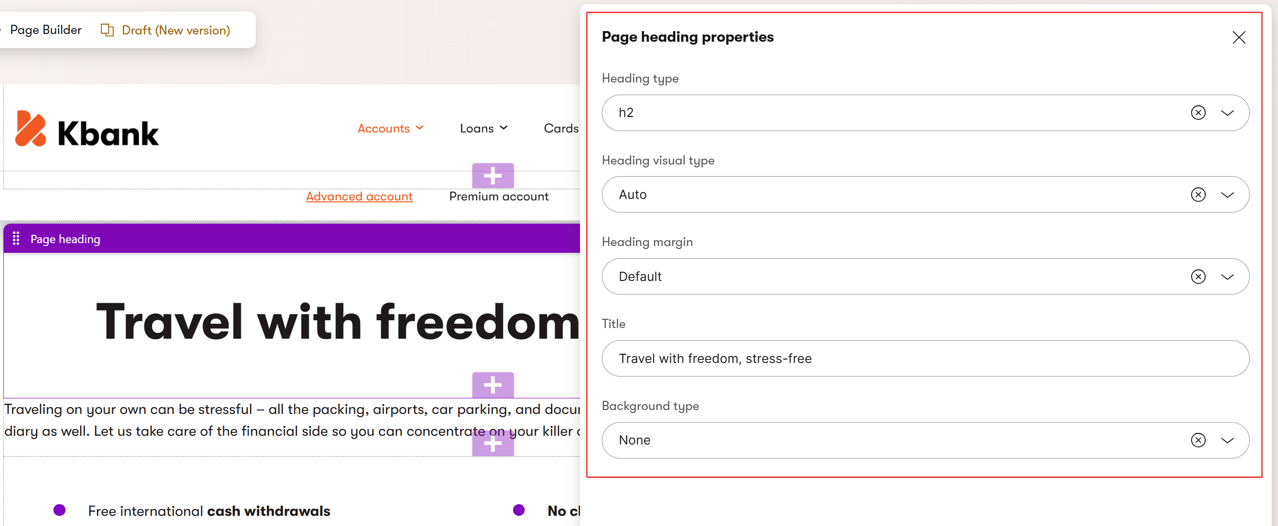 Page heading sample widget with editable properties