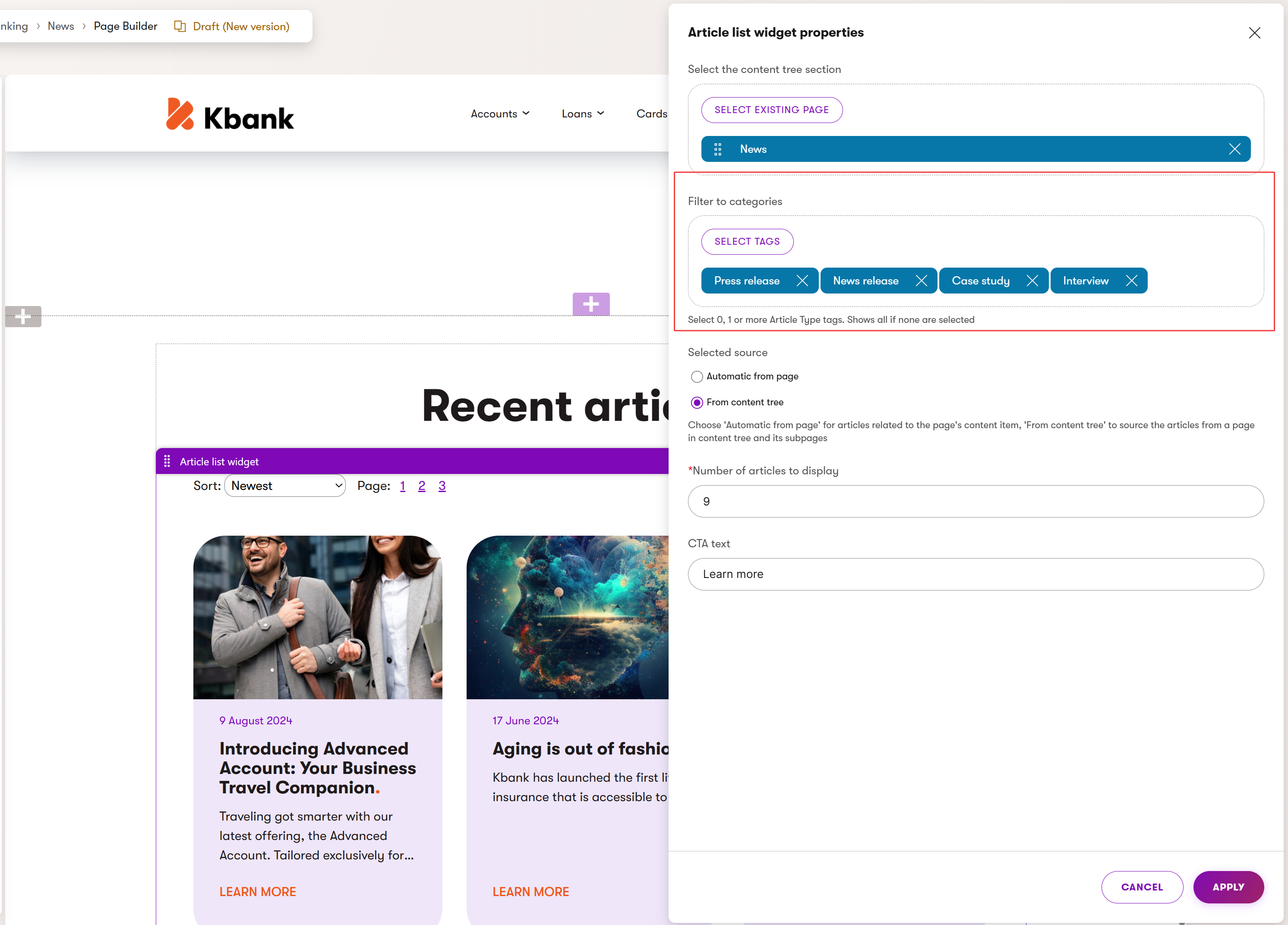 A listing widget with taxonomy filtering