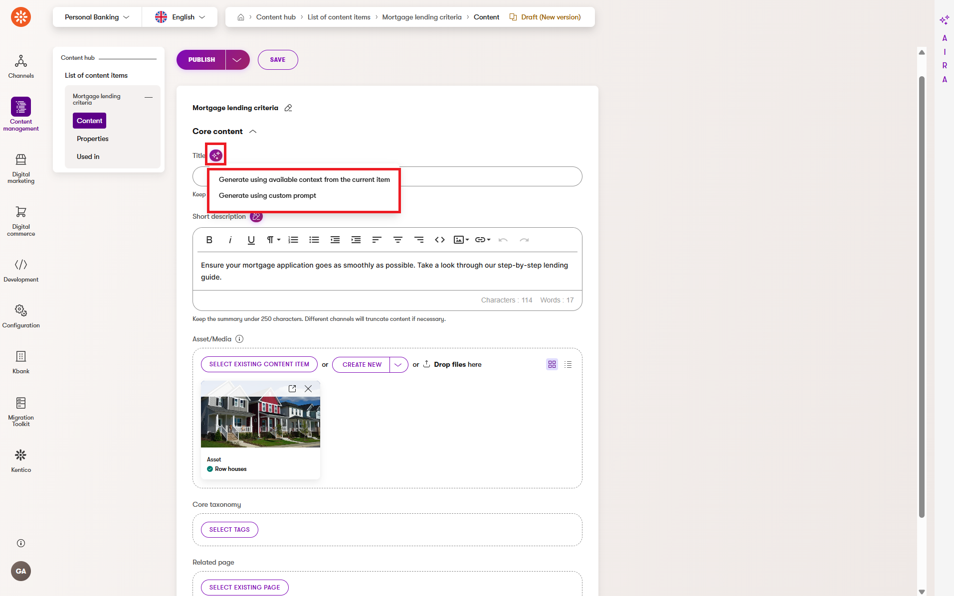 Generate content using context from the current item