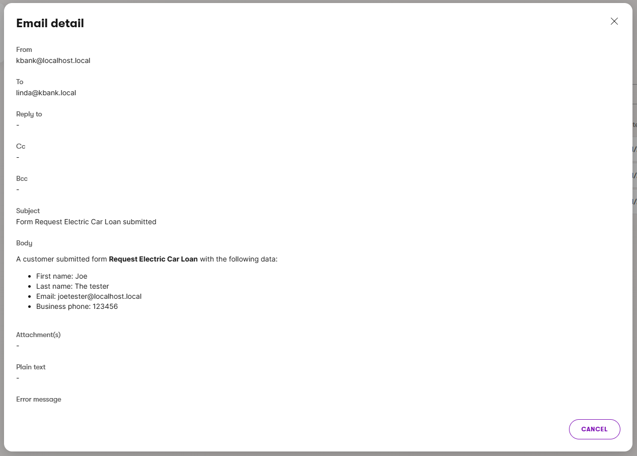 Sample notification send to editor team in Kbank demo site