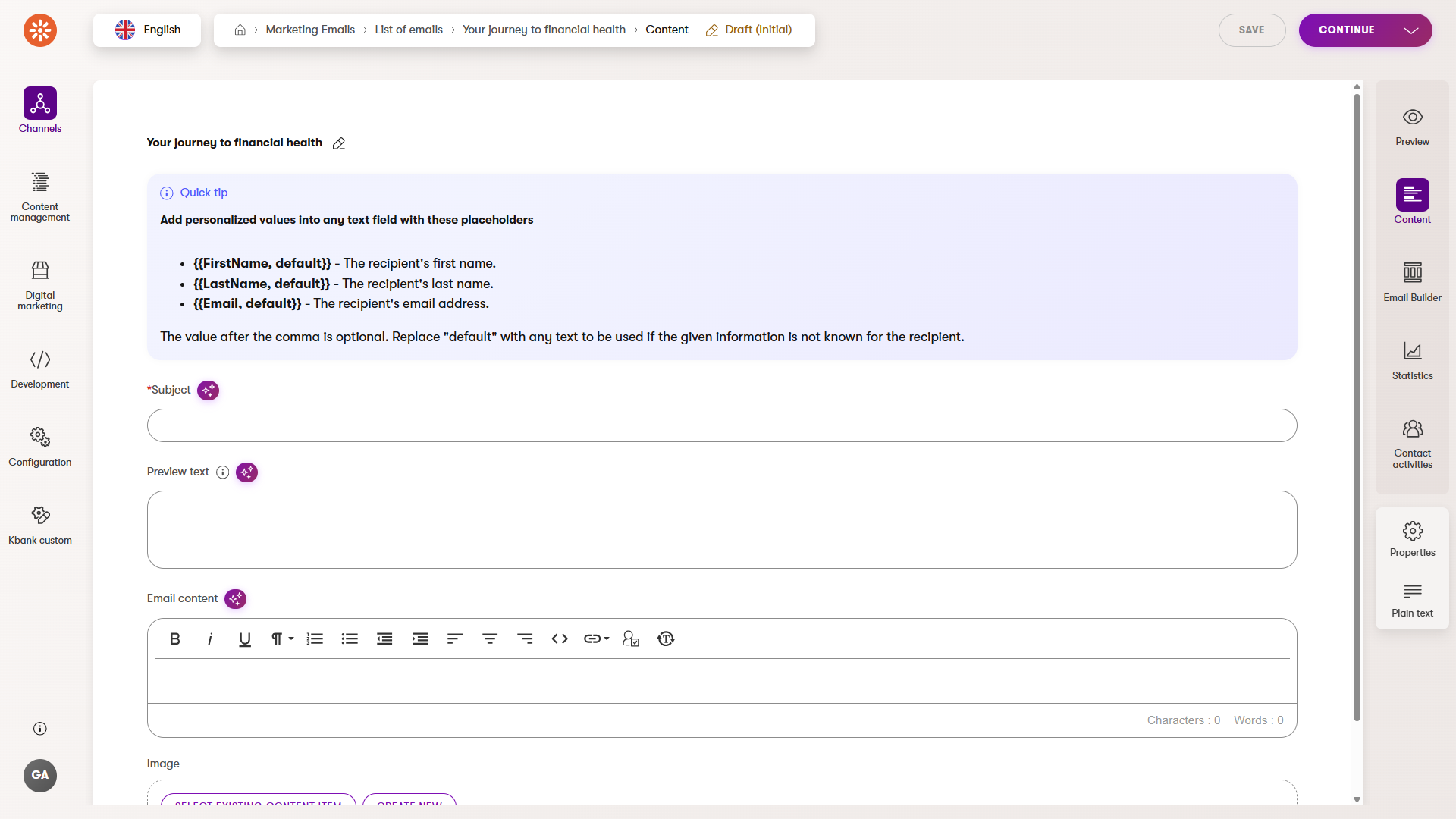 Structured email fields used in macro-based email templates