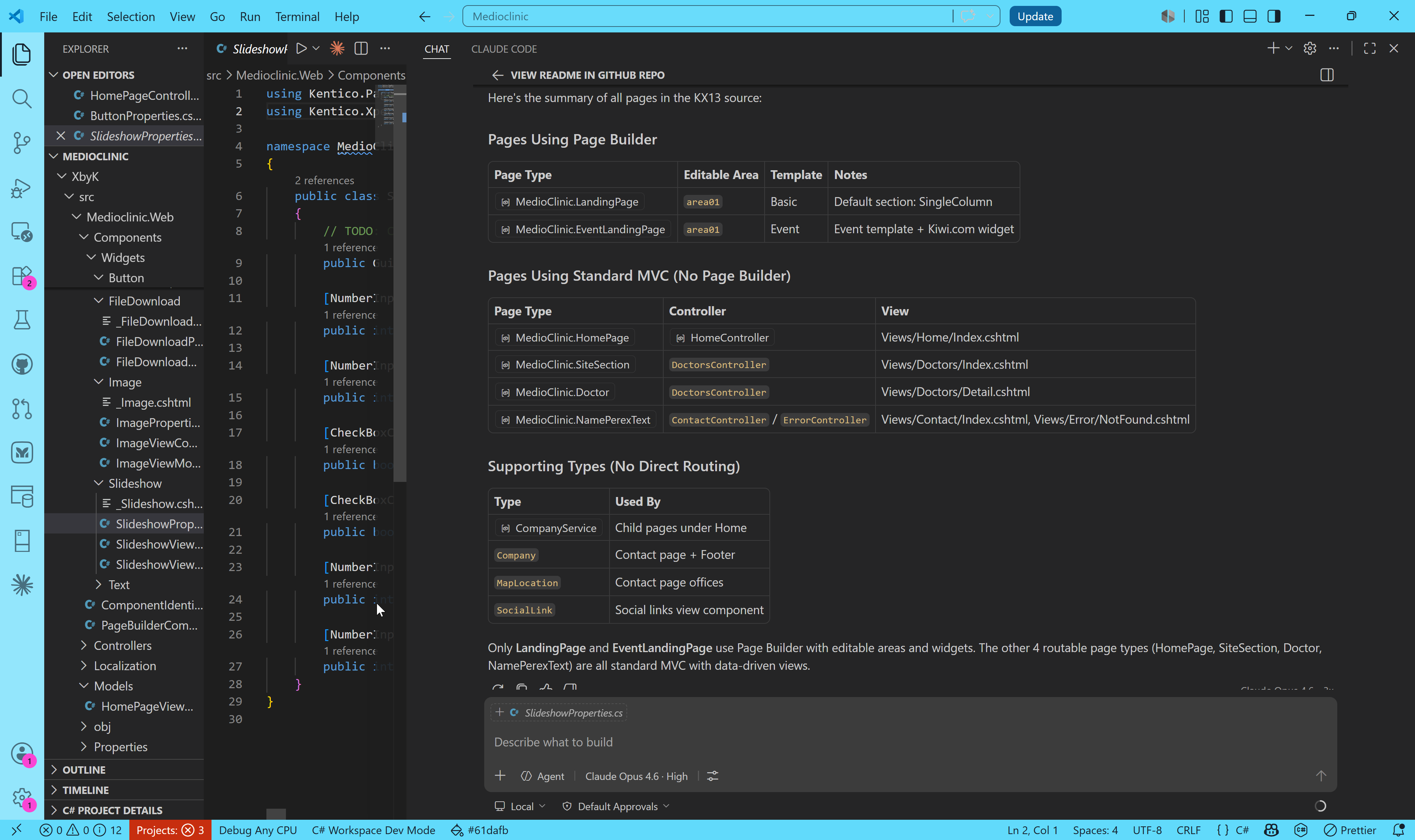 Example output from an AI agent mapping out which page types use the Page Builder feature