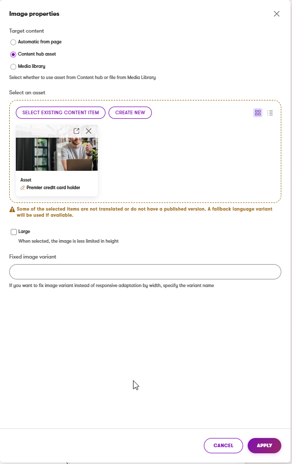 Image properties dialogue