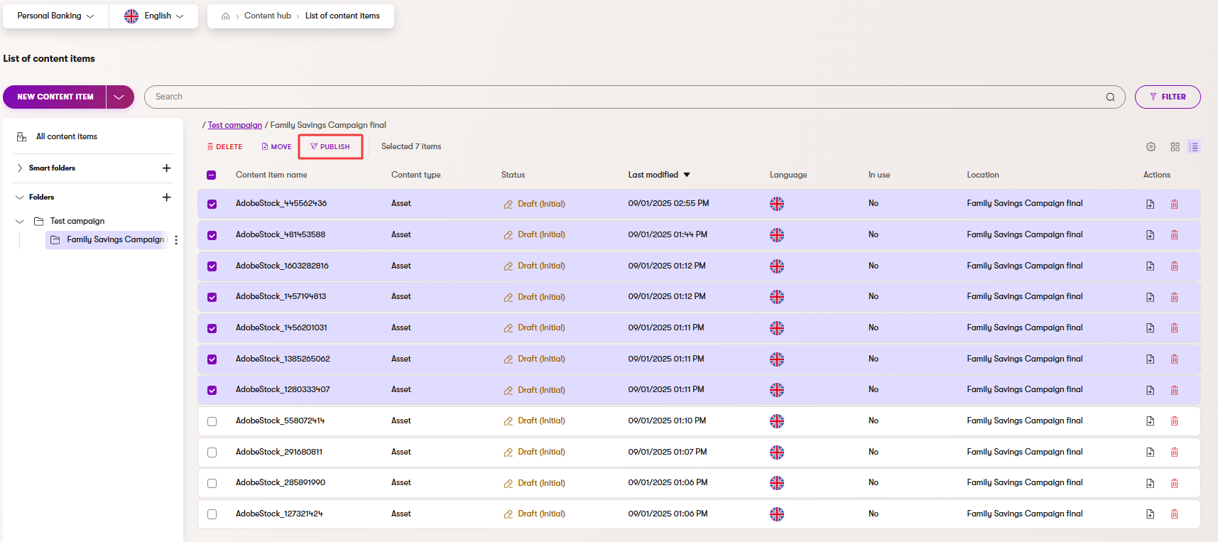 Publish selected assets