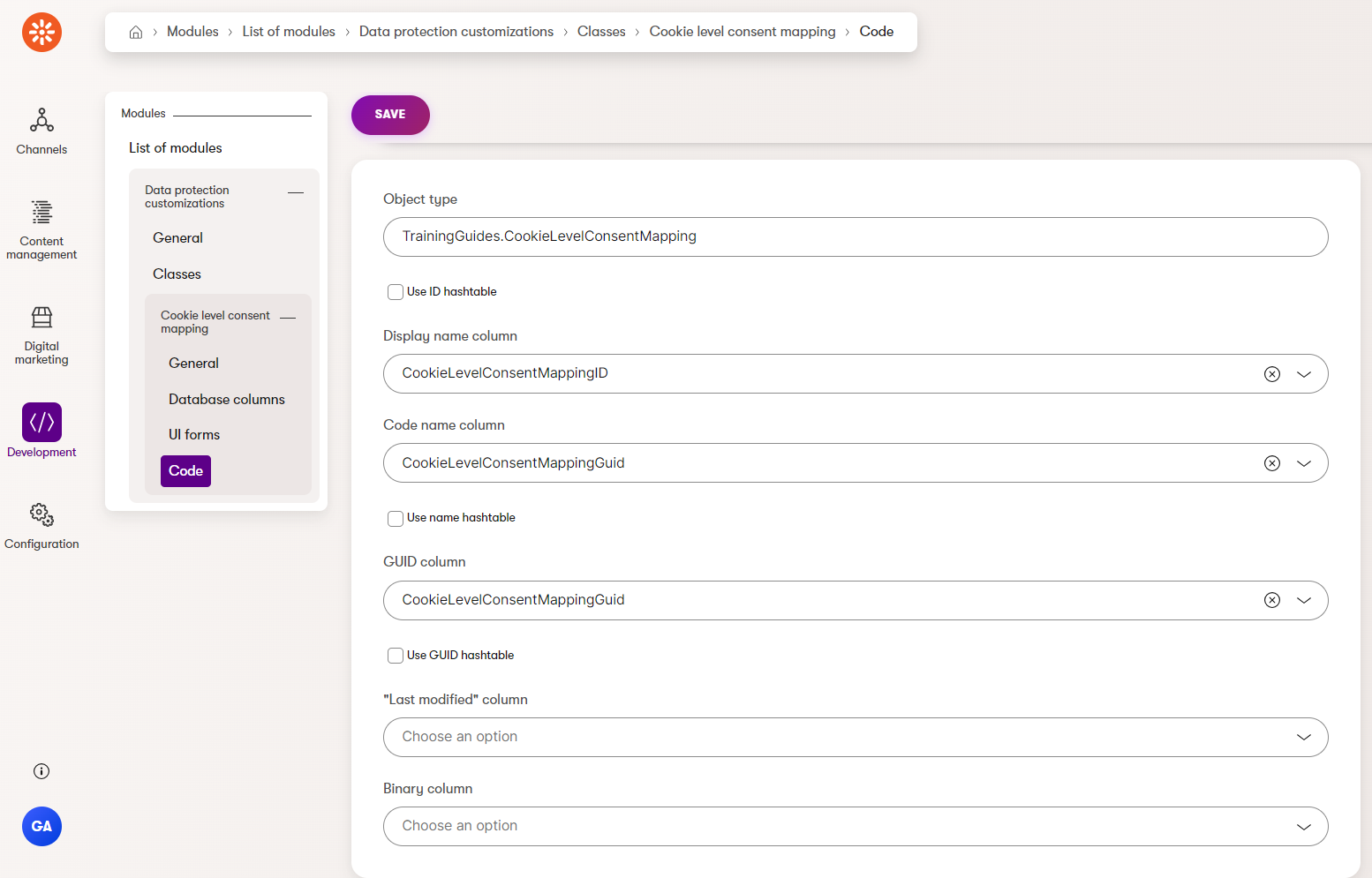 screenshot of the code tab of the CookieLevelConsentMapping class