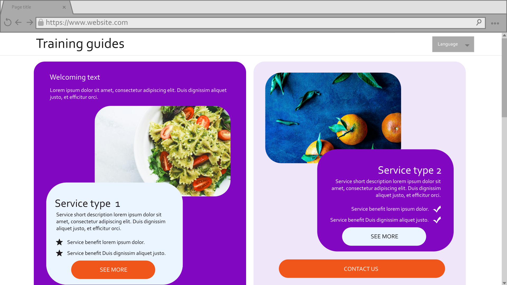 Mockup of a promotional page with two services