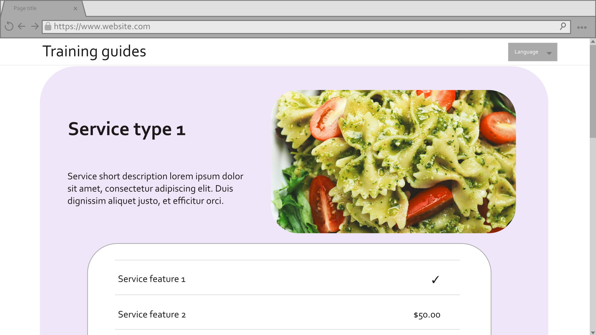 Mockup of a service detail page