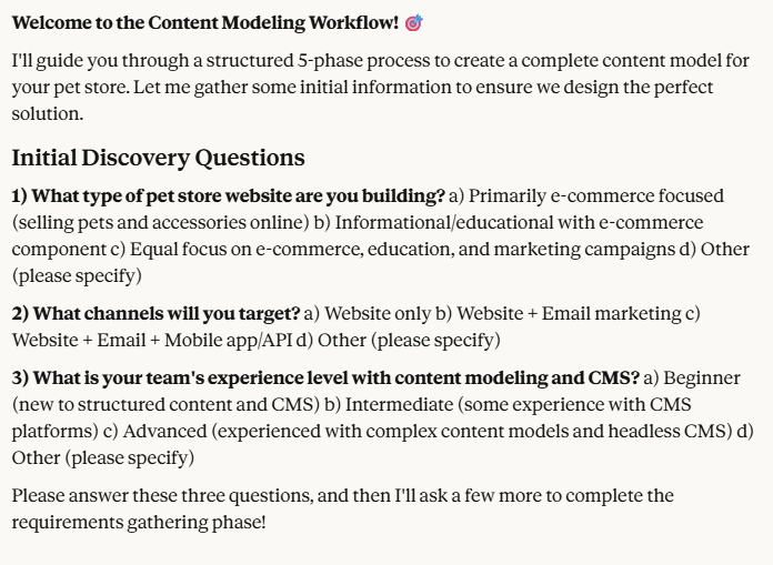 Start of the content modeling workflow