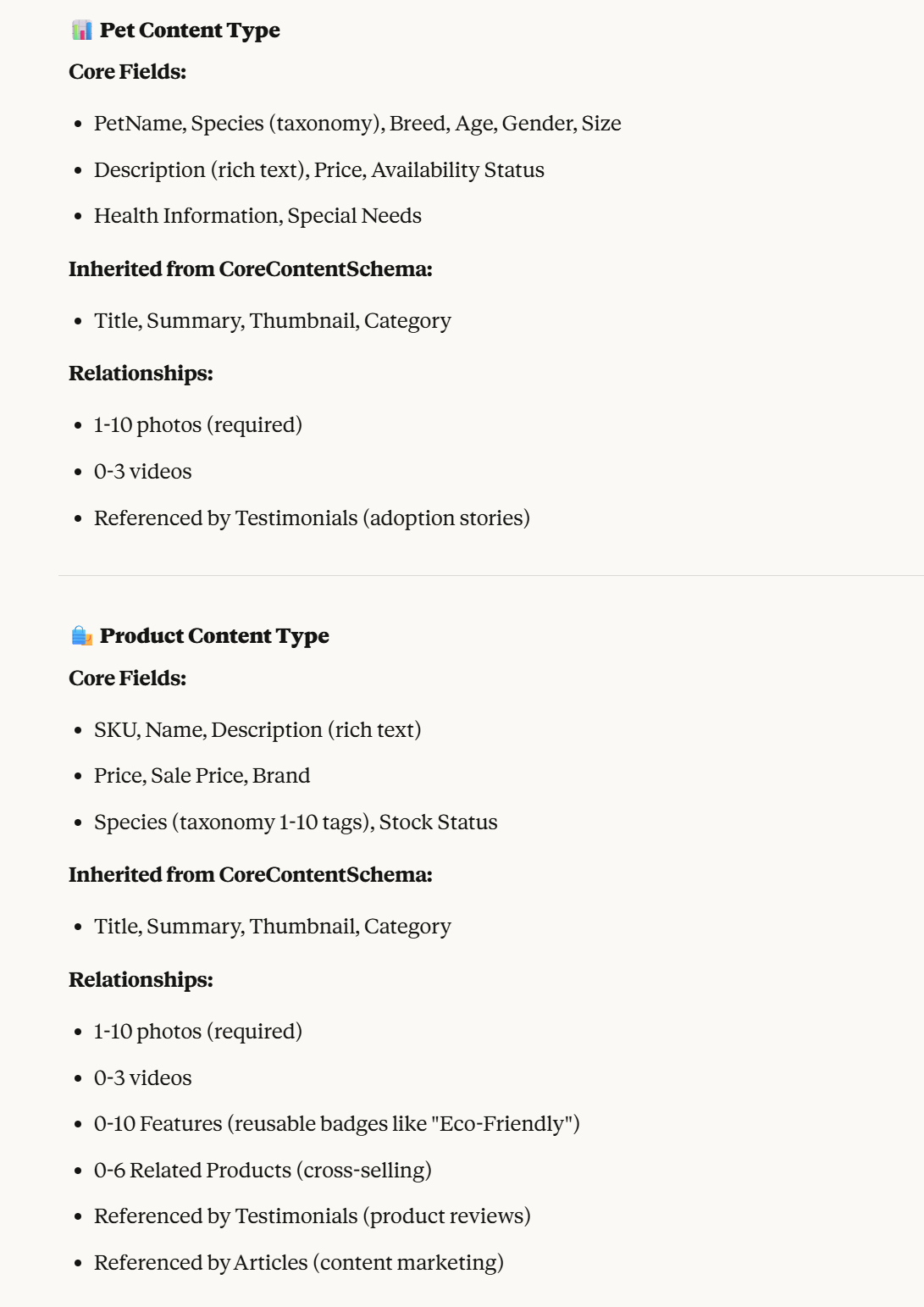 Overview of Pet and Product content types