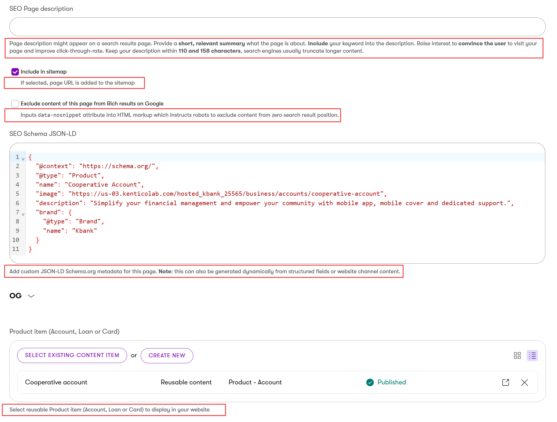 Kbank product page fields