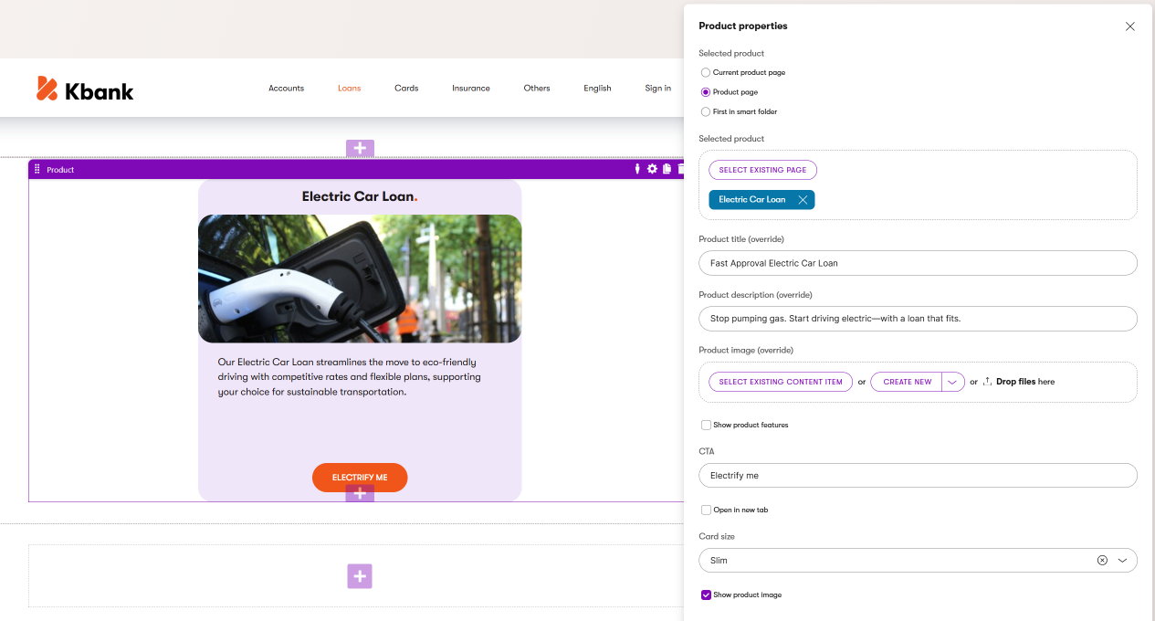Customized product widget from Kbank demo site