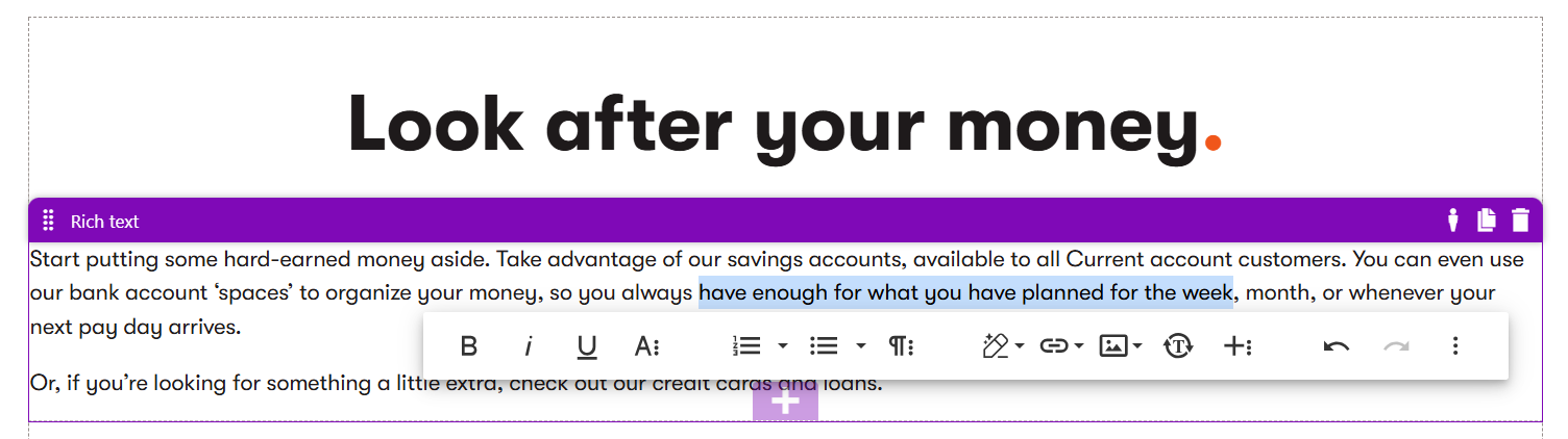 Rich text widget on one of the Kbank’s account pages