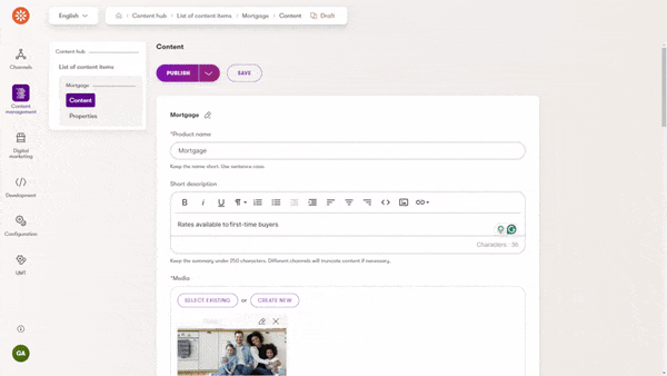 Mortgage product item in the Content hub