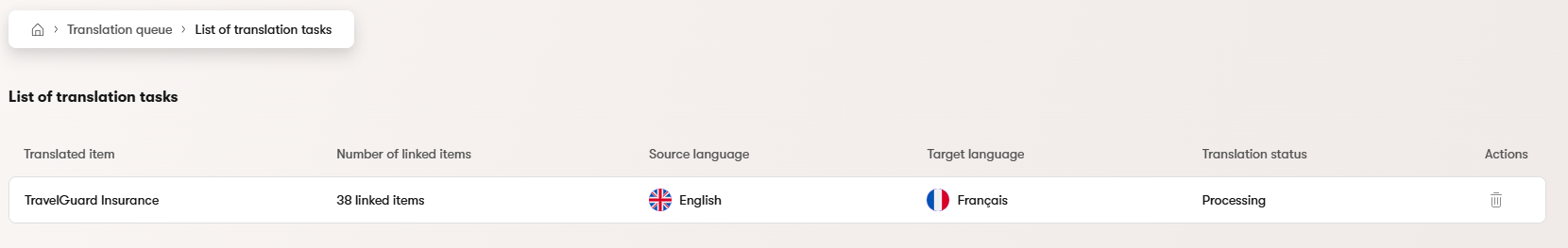 Page and product translation processing in the Translation queue application