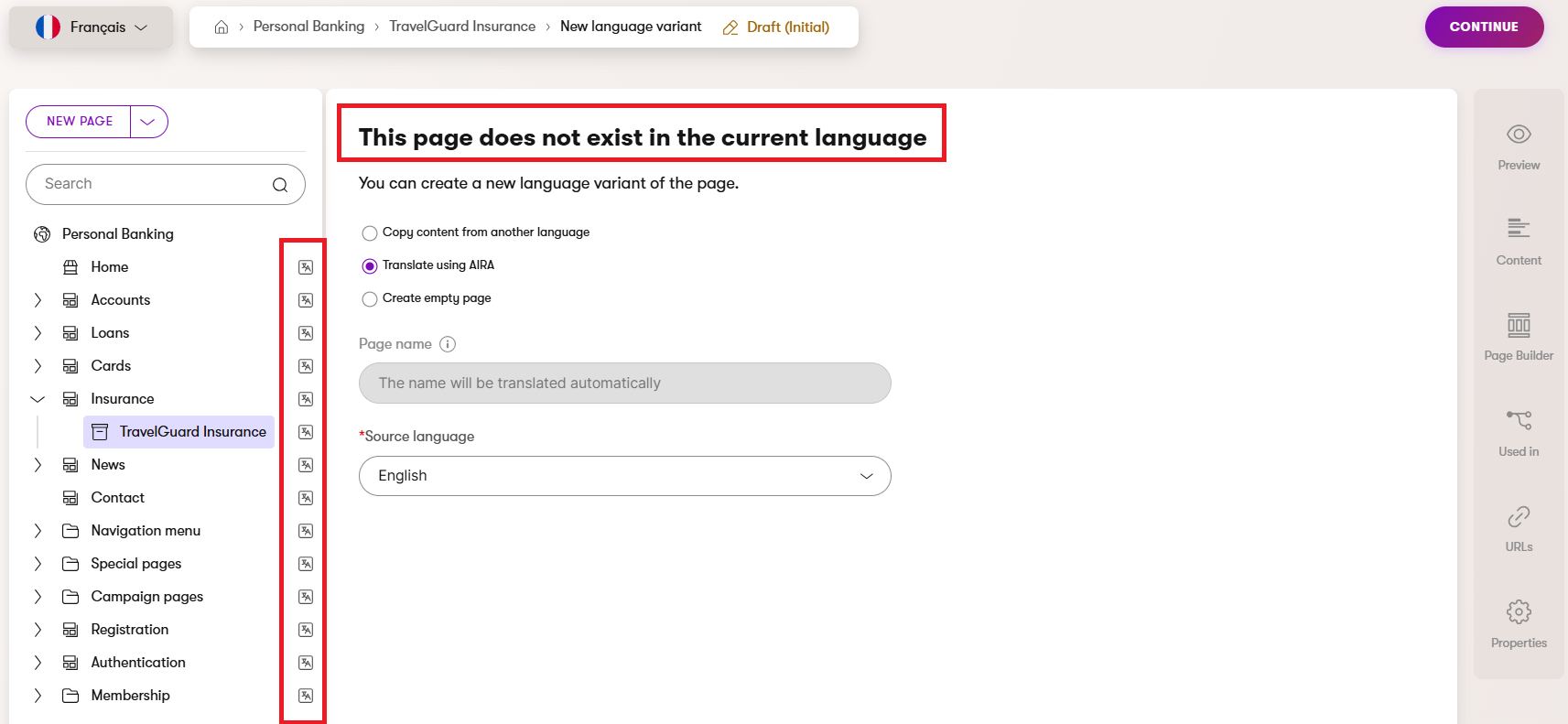 Untranslated content item on the product page