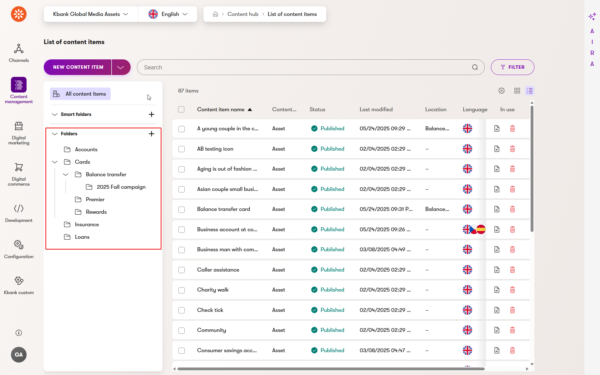 Organizing folders into hierarchy in Content hub