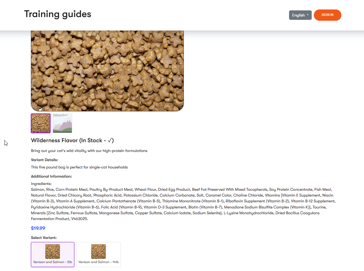 Image of the Product widget on the live site