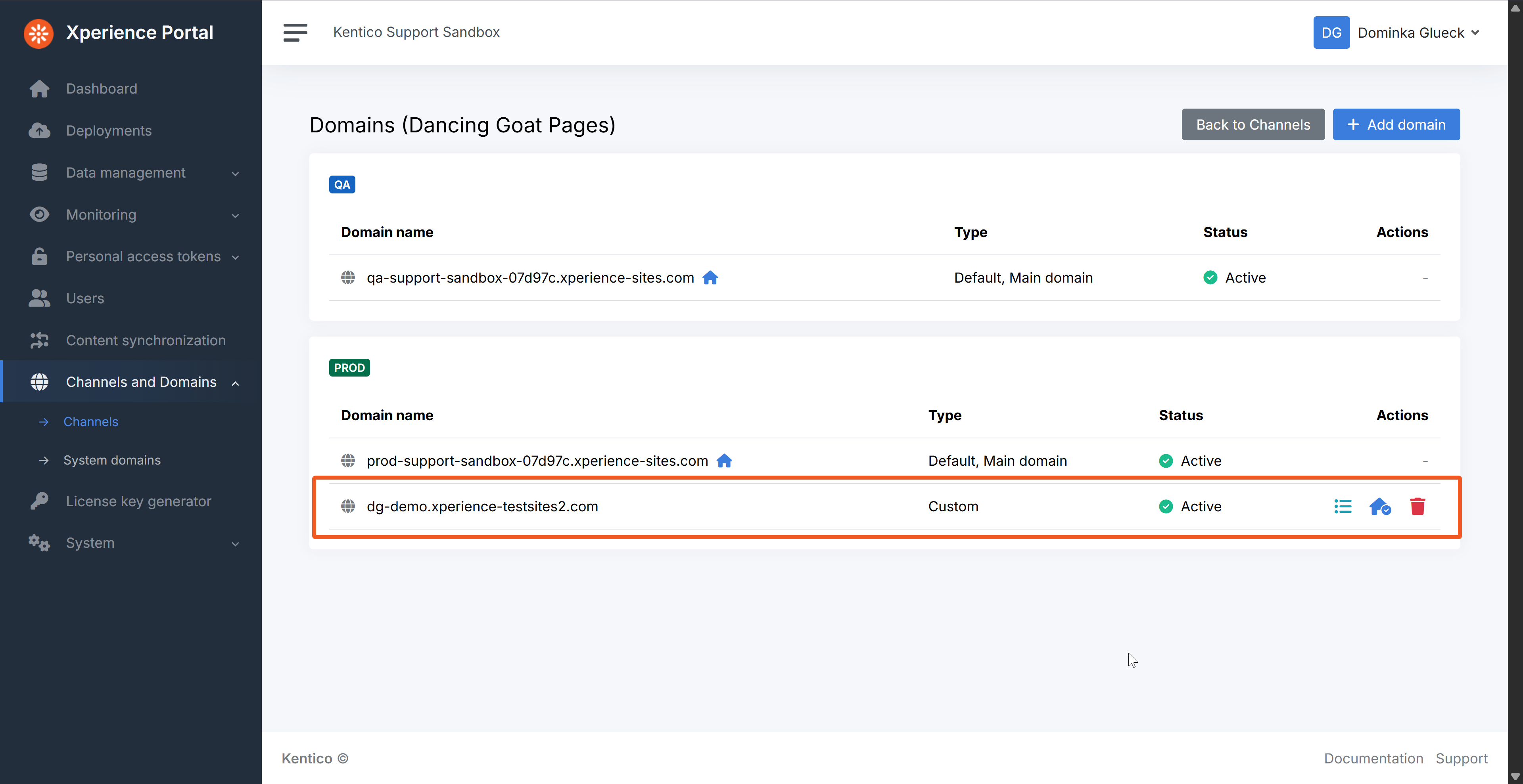 Tracking domain status in the Domains dashboard
