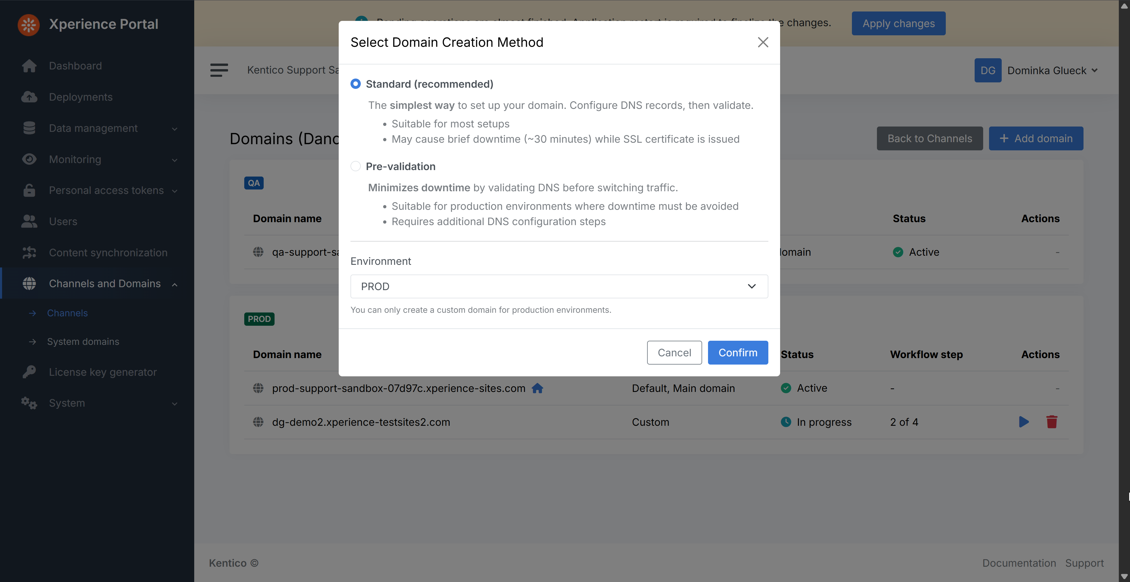 Shows the two available of domain creation mentioned above
