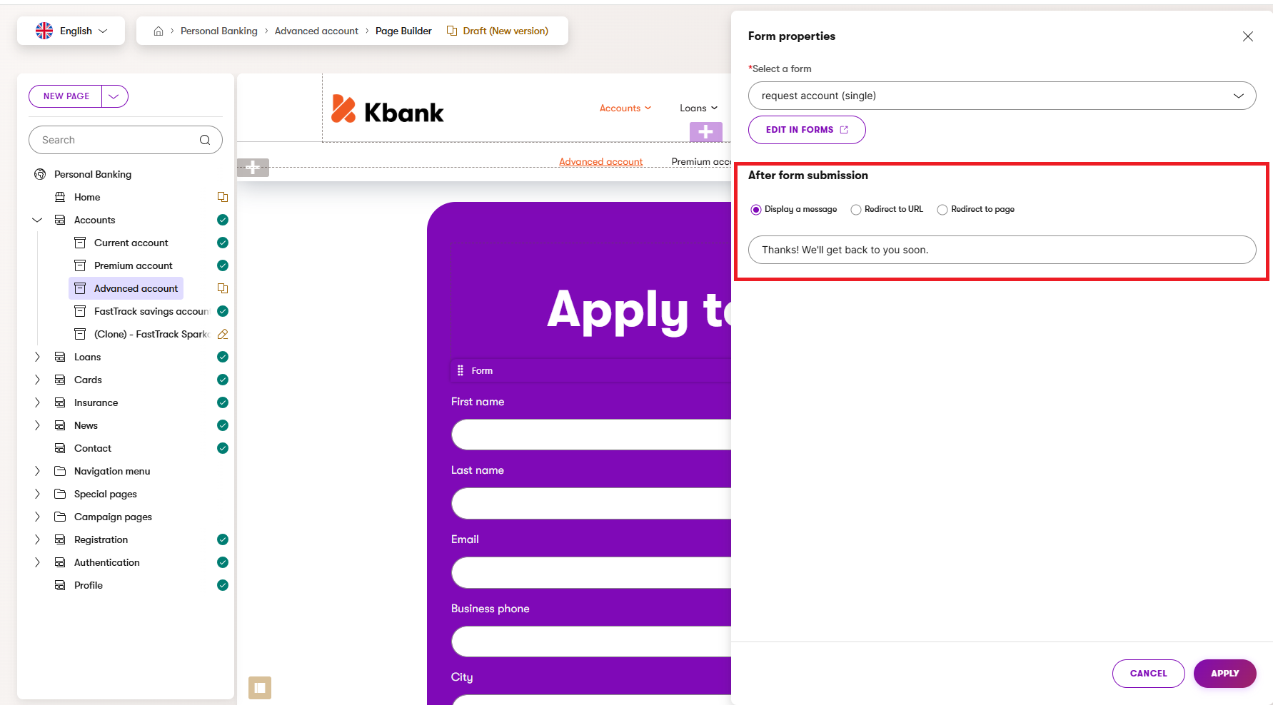 Form after submission