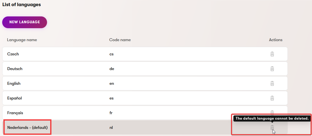 Xperience shows you if the language you want to delete is a default language
