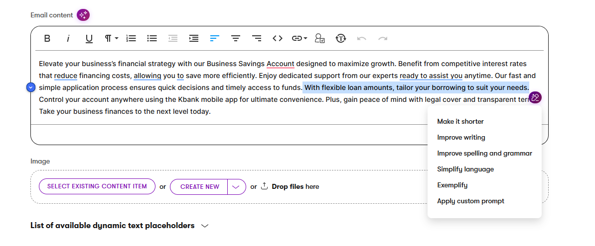 Refine with AIRA quick refinement buttons