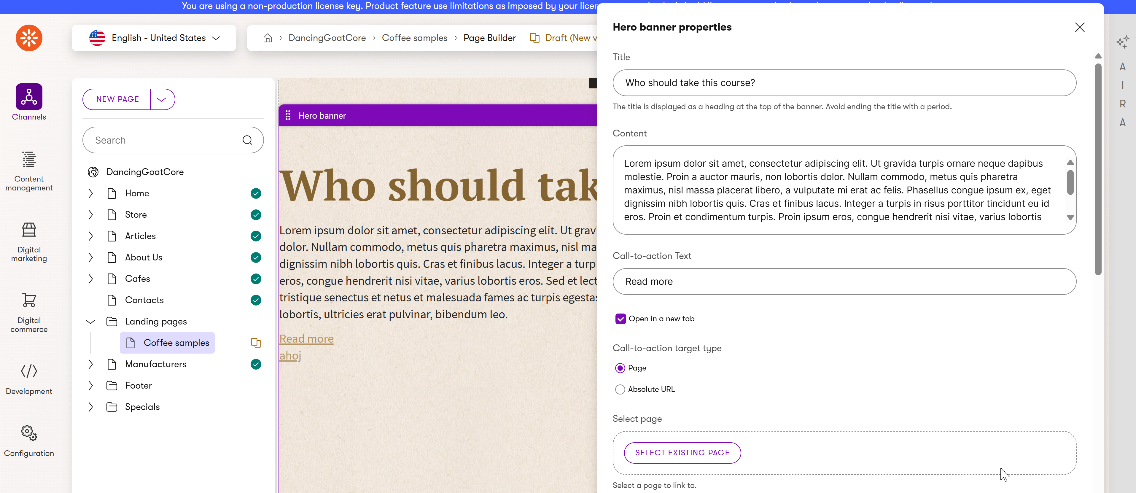 Showing the new version of Hero Banner widget in the target instance