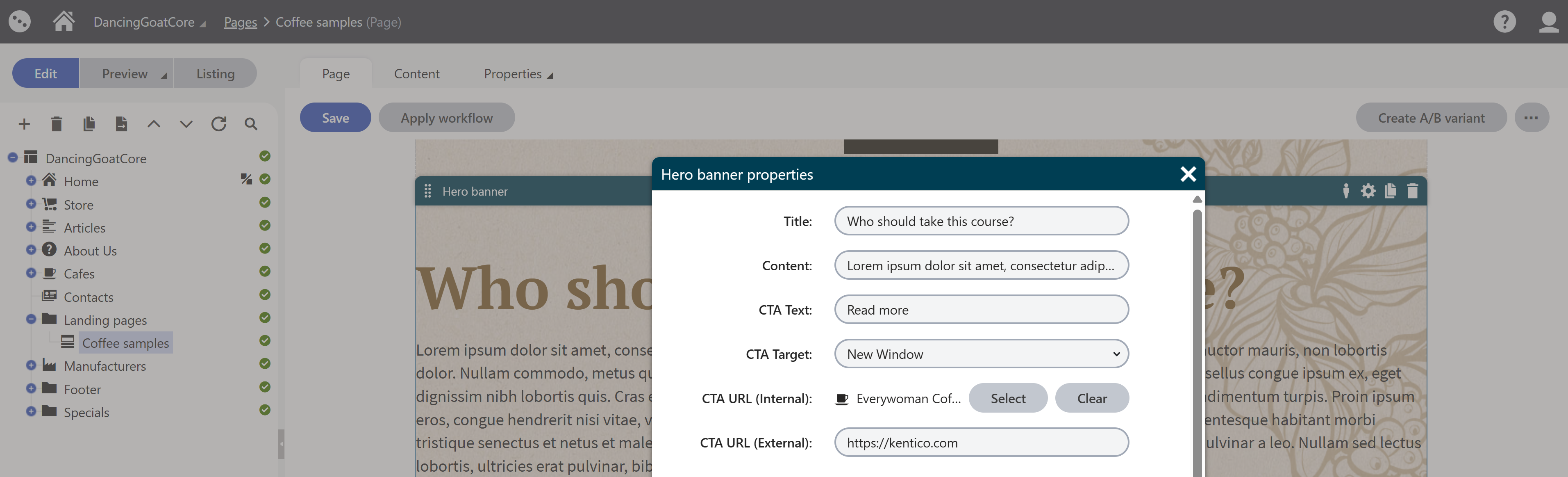 Showing the old version of Hero Banner widget in the source instance