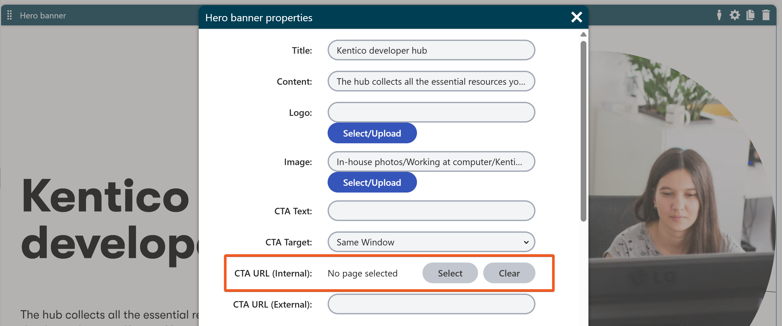 KX13 Here Banner widget with a page selector property